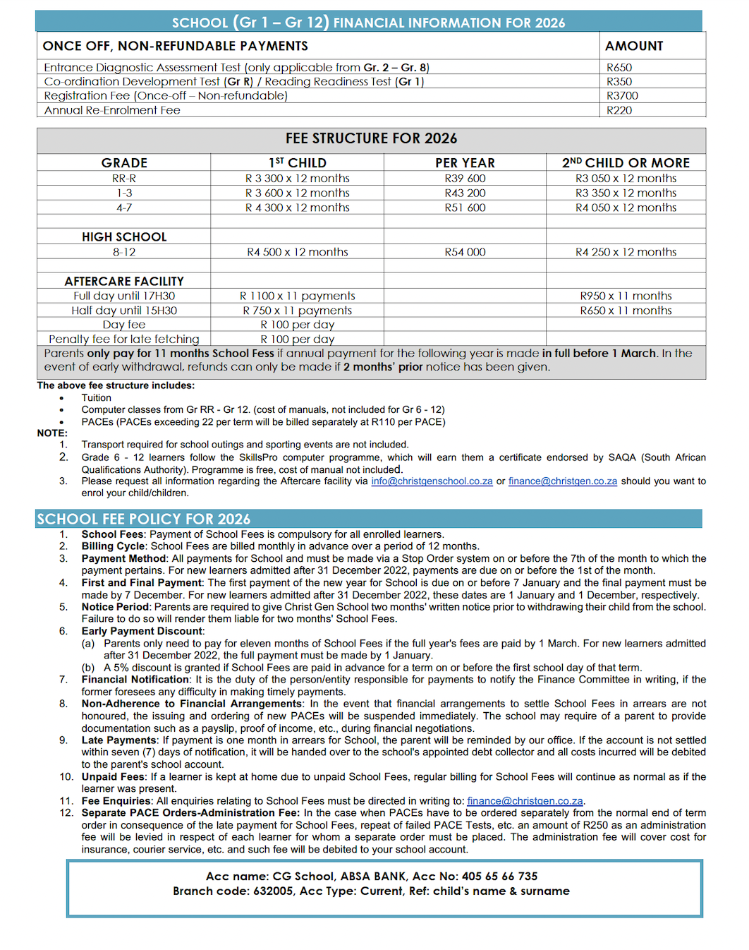 CGS Fee Structure 2026